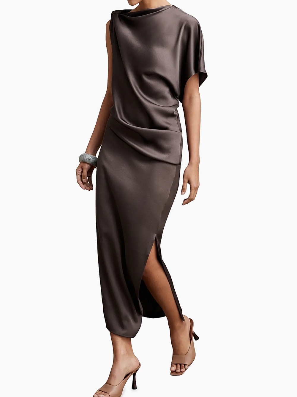 Sculpted Draped One-Shoulder Dress - Taupe